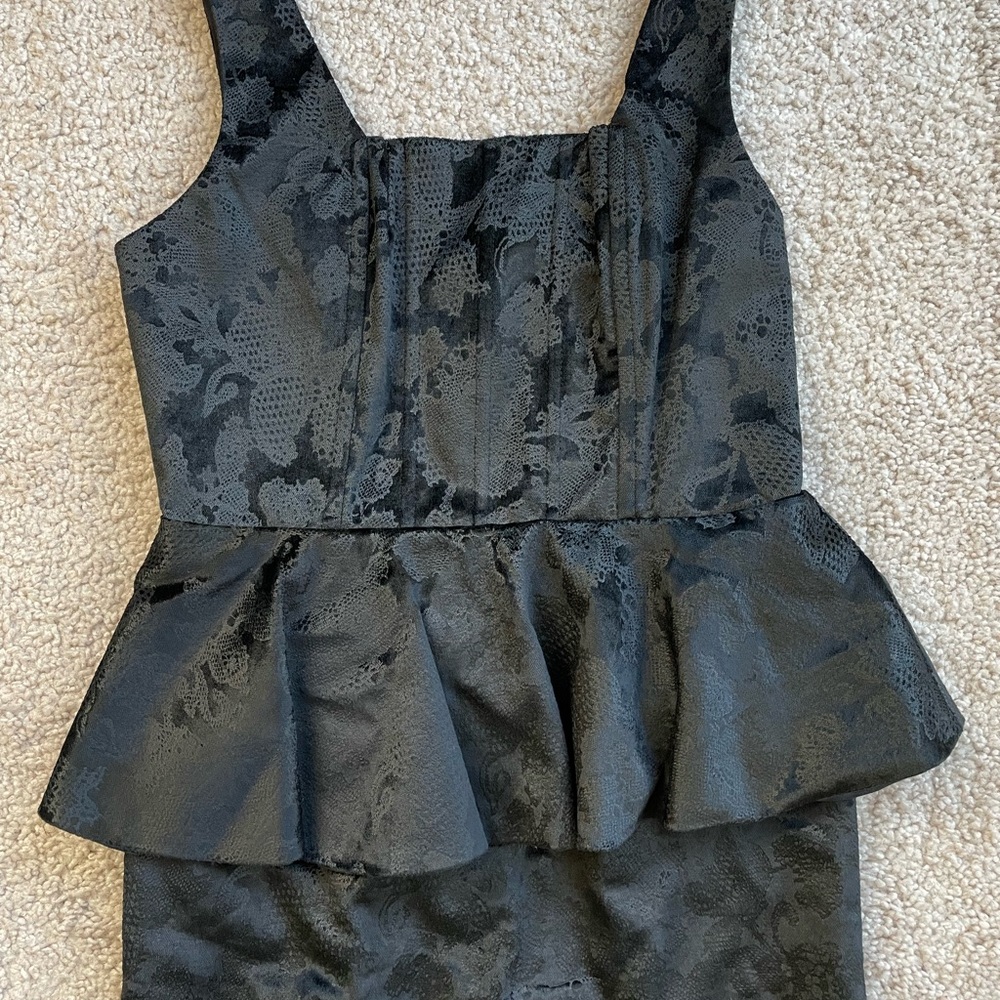 Alice + Olivia Black Velvet Corset Peplum Bodycon Sleeveless Midi Dress Size 4 - Picture 4 of 17